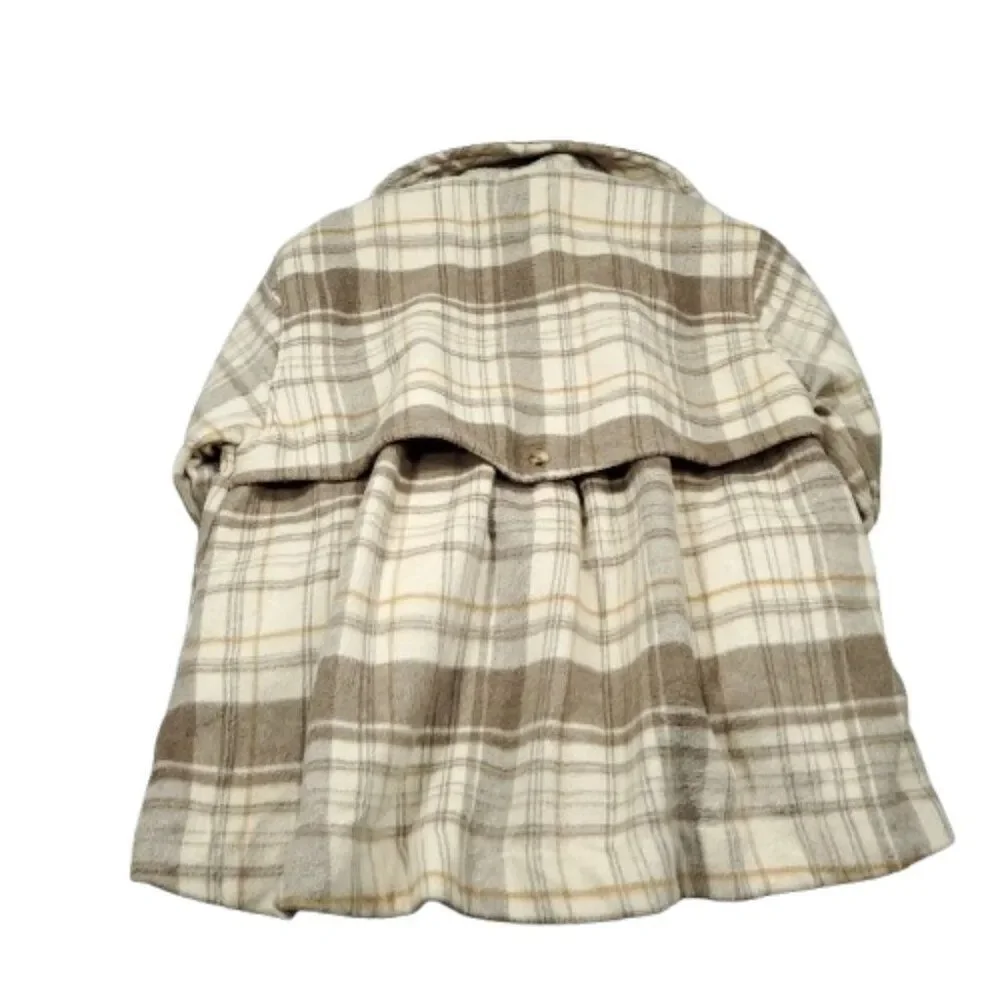 Free People Highlands Wool Plaid Double Breasted Peacoat Brown Size XL Oversized
